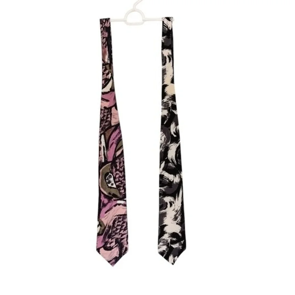 Vintage Don Loper Beverly Hills Silk Tie Lot 2 Abstract Art‎ Deco 80s Brutalist